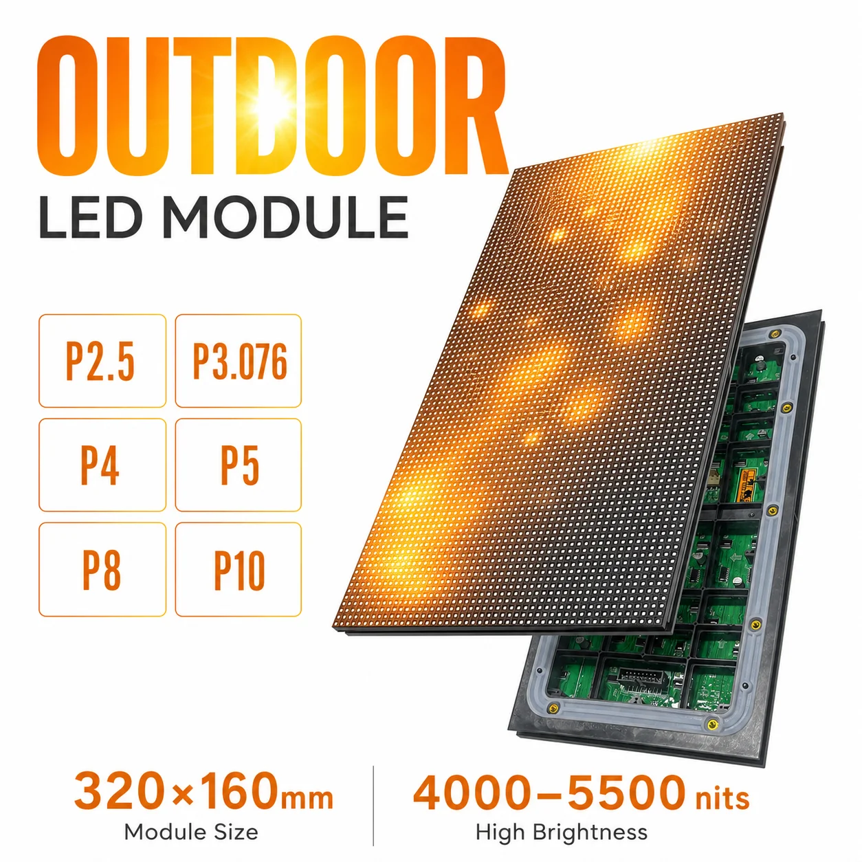 Outdoor LED Module Pitch Options 320x160mm P2.5 P3.076 P4 P5 P8 P10 Full Color RGB Display Panel