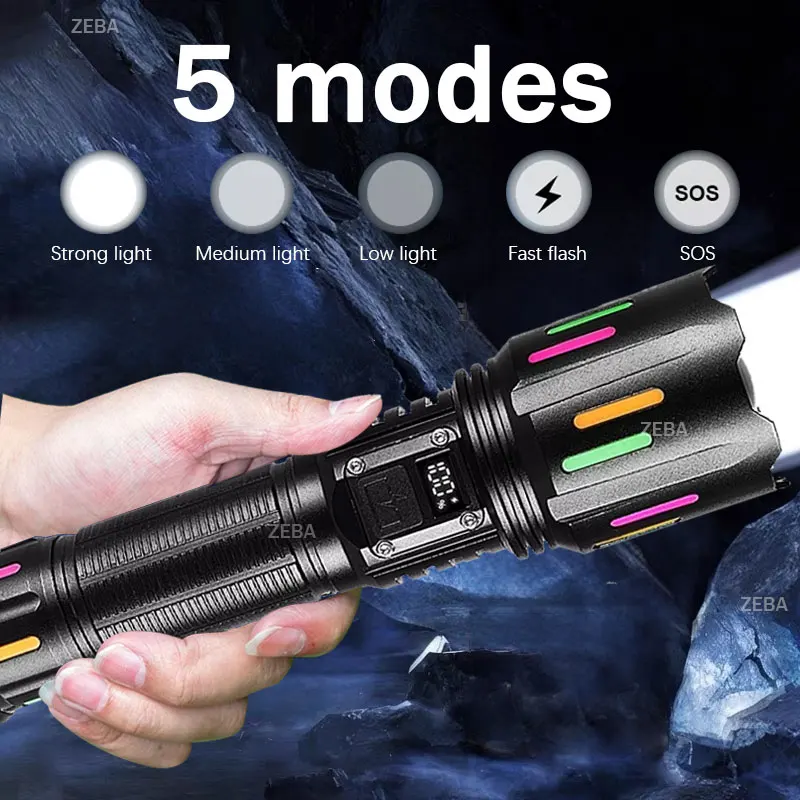 1000000LM Powerful Flashlights 800W LED Rechargeable Torch Light Tactical Lantern Camping Fishing Hand Light Waterproof Torch