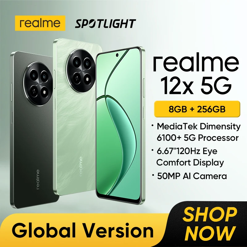 [In Stock] realme 12X 5G Smartphone Global Version MediaTek Dimensity 6100+ 5G Processor 6.67\