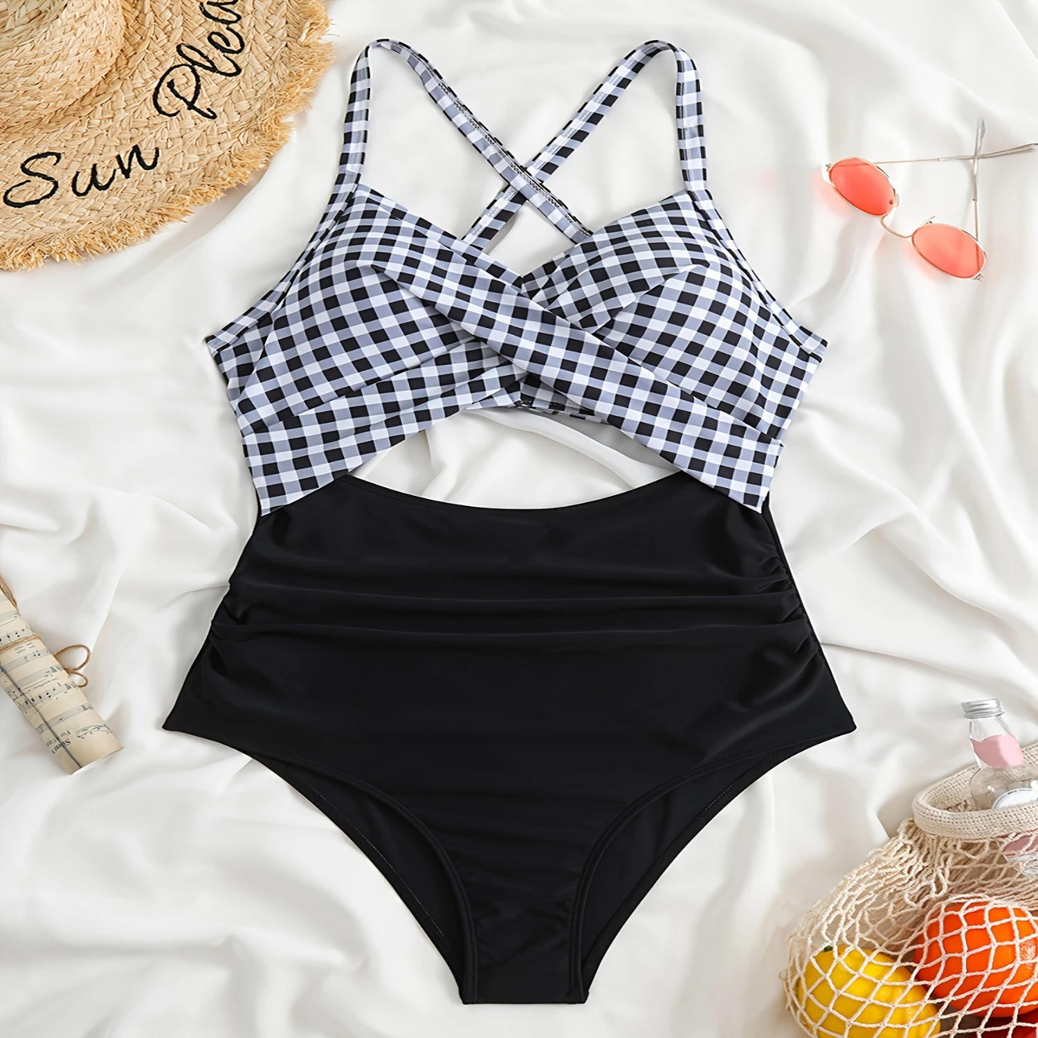 

Striped Print Cut Out Twist One-piece Swimsuit, Criss Cross Tie Back Bathing Suit for Women