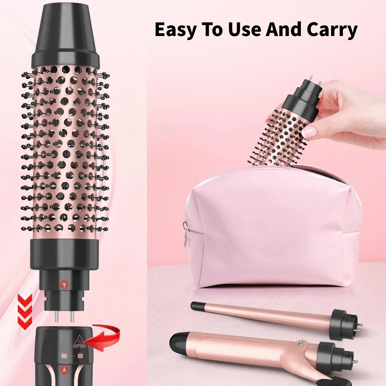 Thermal Brush - Heated Round Brush with Detachable Brush Curls Dual Voltage (120-240V) Straightening Brush for All Hair Types