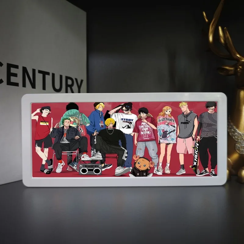 Anime One Piece Rufy Luce notturna per camera da letto Lampada da comodino Decorazioni Cartoon Zoro Pittura 2D Ornamenti di illuminazione Regalo di compleanno