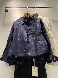 2026 Original brand loose bow print shirts and blouses for women Korean fashion 100% cotton spring long sleeve tops