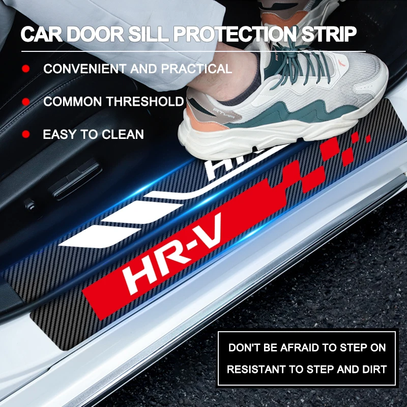 4pcs Car Door Sill Protector Carbon Fiber Sticker Anti Scratch For Honda HRV 2023 2019 2016 2022 2019 2018 2021 2024 Accessories