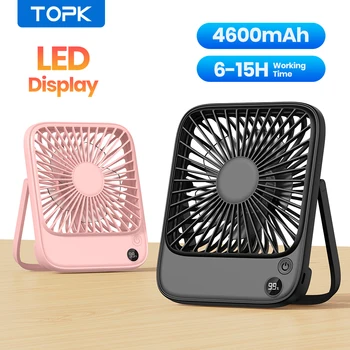 TOPK 충전식 탁상 테이블 선풍기, 2000mAh, 4500mAh 배터리 작동 데스크탑 선풍기, 무소음 얇은 개인 선풍기, 전원 및 속도 디스플레이  Best5