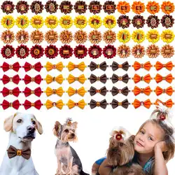 20/50PCS Thanksgiving Dog Accessories Dog Bows With Rubber Bands Adjustable Pet Dog Bow Ties Pet Grooming Accessories For Dogs