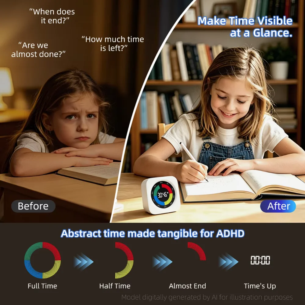 Kids Visual Digital Timer Countdown Countup Stopwatch Level 2 Dimming Adjustable Volume Desk Timer for Office Classroom Work