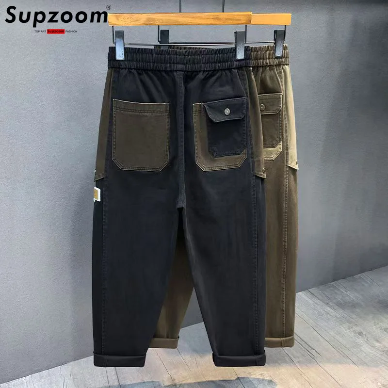 

Supzoom 2025 New Arrival Hot Sale Top Fashion Elastic Waist Casual Patchwork Cargo Denim Pockets Cotton Jeans Men