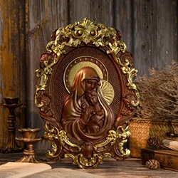 Virgin Mary and Baby Jesus Wood Carving, Catholic Religious Home Hanging Decoration, Christian Saints Gift