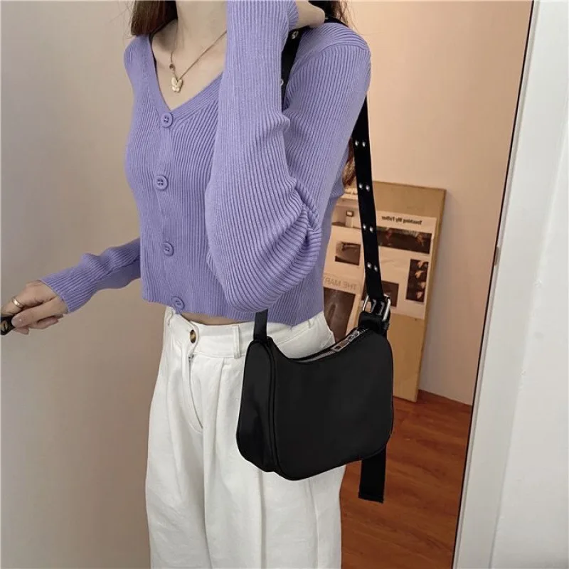 

Casual Shoulder Bags For Women Black Waterproof Nylon Crossbody Bag Cool Girls Underarm Handbag Purse 2025