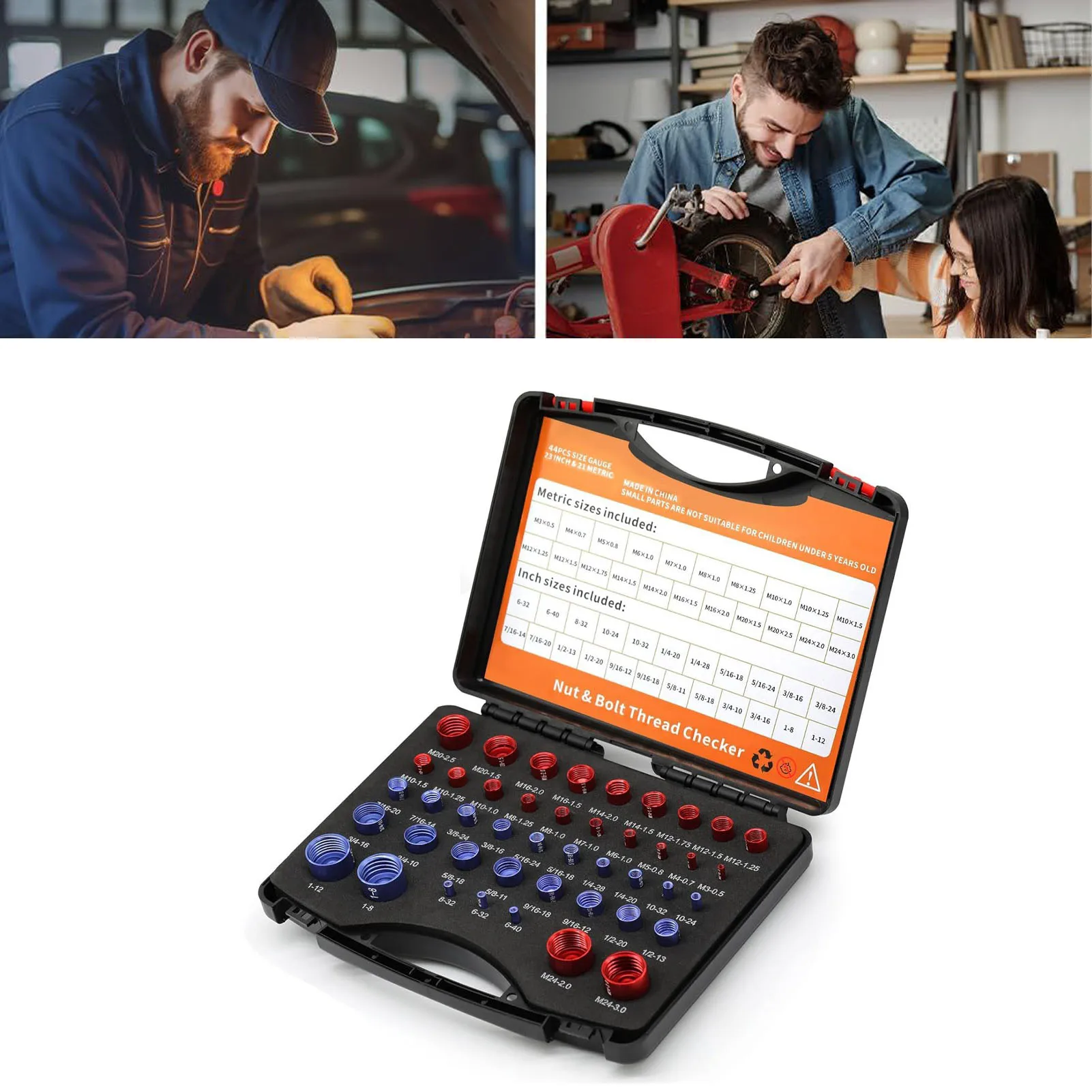 Nut and Bolt Thread Checker Metric Inch Thread Detector Aluminum Bolt and Nut Identifier Gauge 44 Pcs Nut and Bolt Gauge