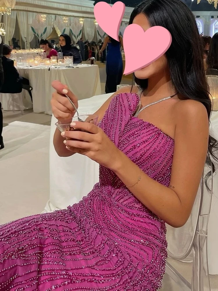 Maßgeschneiderte hochwertige Abendkleider, elegant, Vintage, süß, sexy, rosa Meerjungfrau, Perlen, Spitze, für formelle Anlässe, langes Kleid, glitzernd – Detail 4