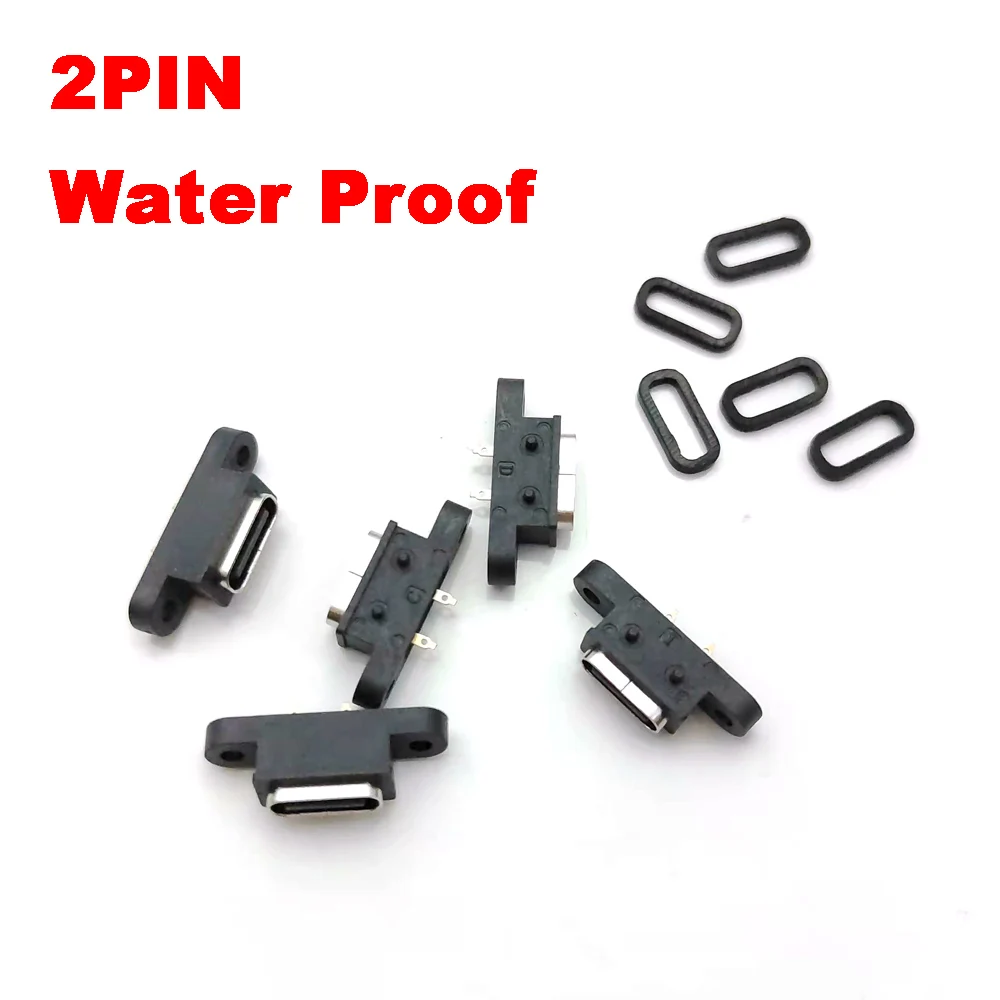 

1pcs TYPE C 2 Pin Waterproof Female USB C Socket Port With Screw Hole Fast Charge Charging Interface 180 degree USB Connector
