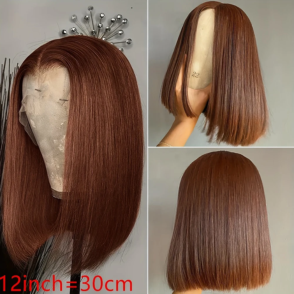 Brązowa Peruka Bob Ludzkie Włosy dla Czarnych Kobiet 13x4Transparent Lace Front Bob Peruka Ludzkie Włosy Pre Plucked z Baby Hair Straight Short