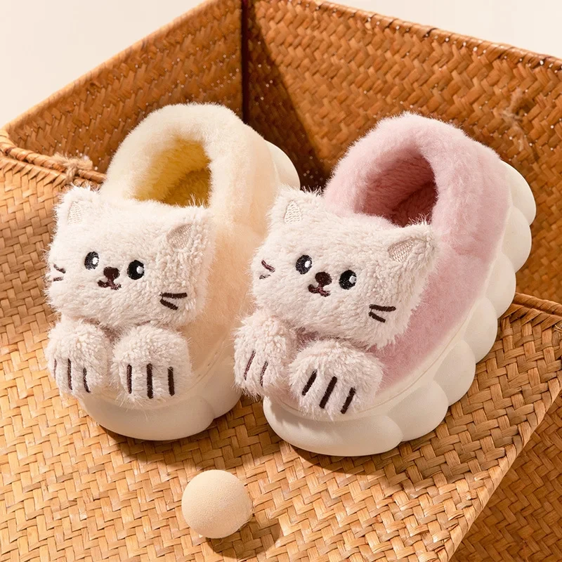 Cute Cat Girl House pantofole inverno caldo bambini scarpe di cotone all\'aperto moda Versatile causale bambini pantofole di peluche fondo morbido