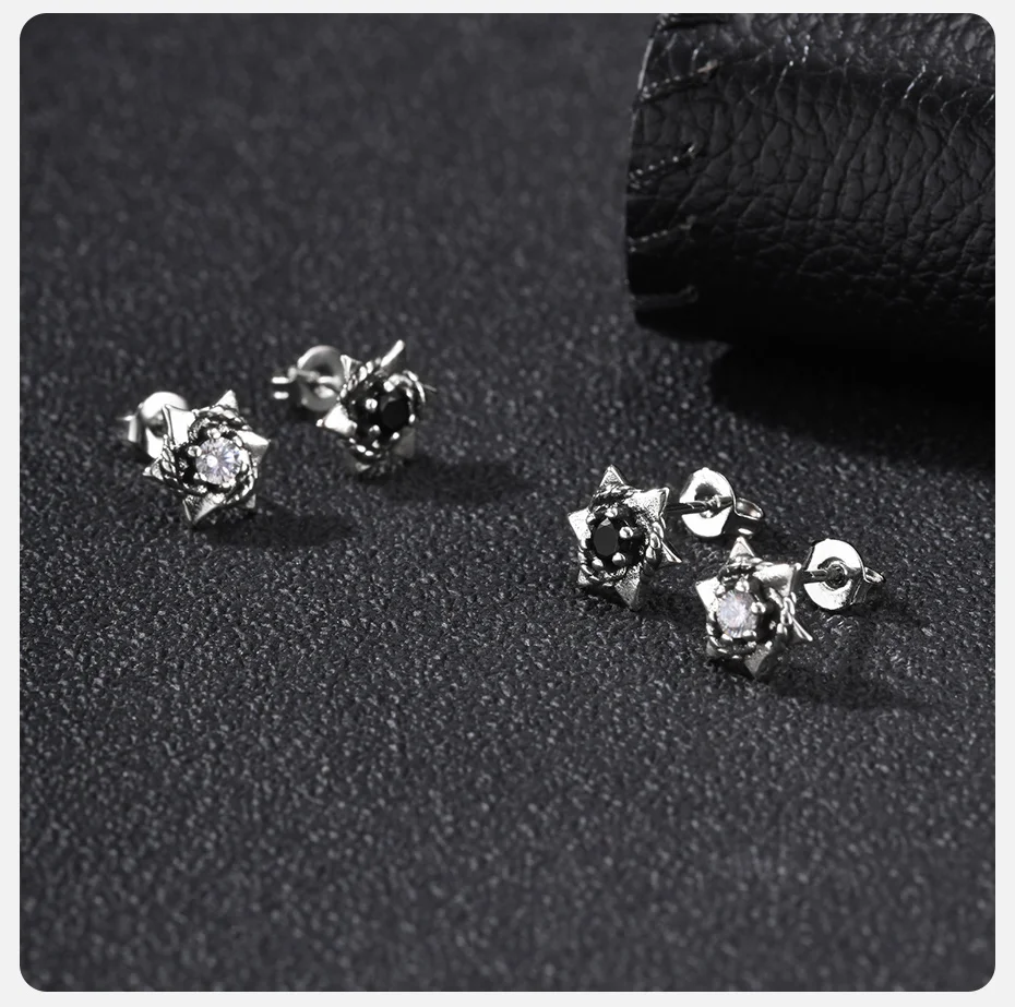 Vnox Herren Hexagramm Ohrstecker Kupfer Schwarz Weiß Zirkon Sechszackiger Stern Punk Retro Ohrstecker Schmuck für Männer Partygeschenke – Detail 5
