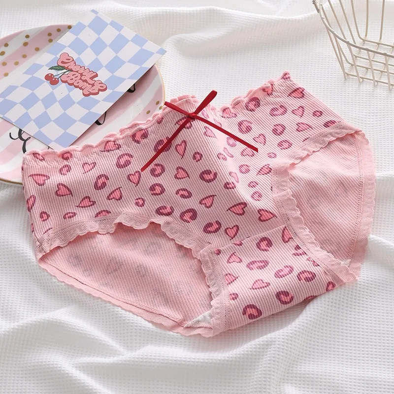 

Sexy Girl Panties Pink Lingerie Breathable Middle Waist Underwear Women Cute Cartoon Bear Print Butt Lift Femme Briefs Plus Size