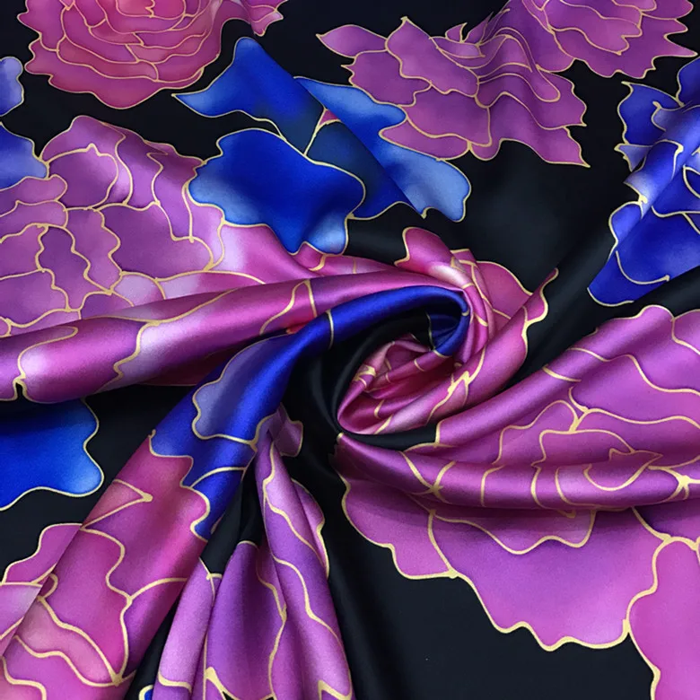 

High Quality New 40momme Silk Soteil Fabric Floral Thickened Inkjet Dress Evening Clothing