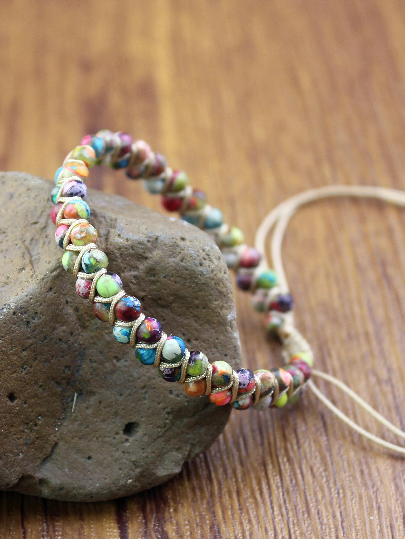 Colorful 4mm Beads Natural Stones Yoga Bracelet Handmade Braided Adjustable Bracelet For Women