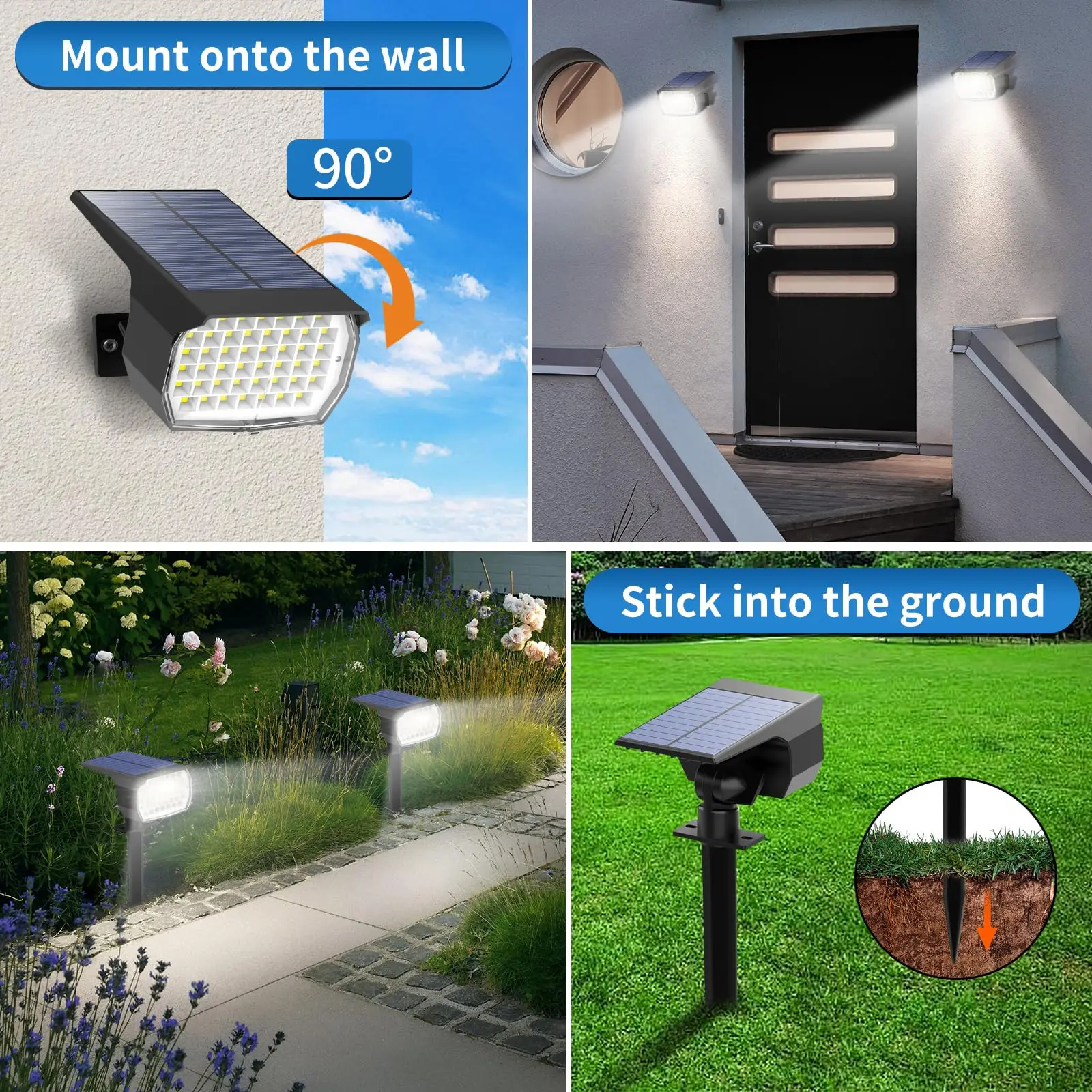 1Pc Solar Spot Lights Outdoor Garden 46LED Solar Landscape Spotlights 3 Colors Waterproof Solar Wall Light Pathway Driveway