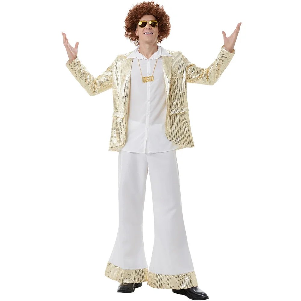 1970s 80's Hippies Cosplay Costume Music Festival Party Vintage Disco Stage Performance Outfits Set Halloween Men Costumes