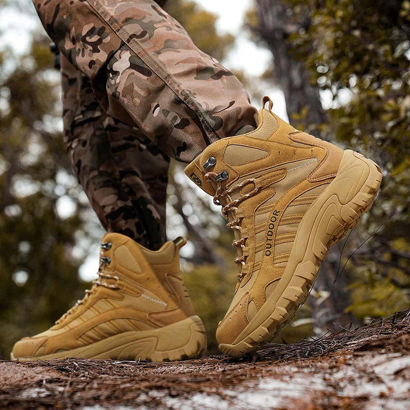 Outdoor Hiking Shoes Men High-top Boots Men Shoes Comfortable Casual Breathable Shoes Men Thick-soled Combat Boots Men