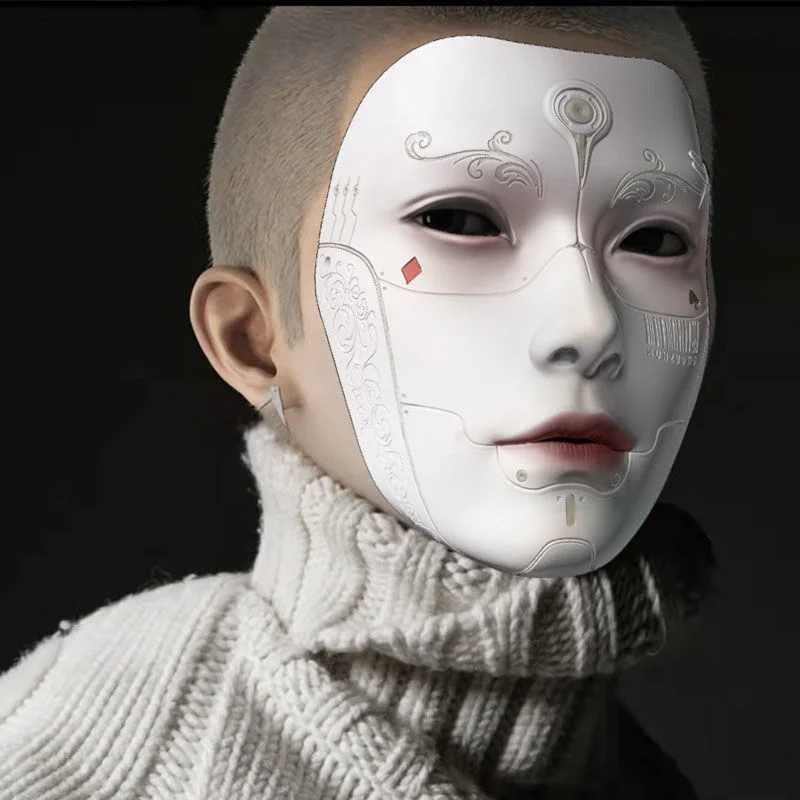 قناع ذكر ميكانيكي للهالوين وجه فني كوسبلاي روبوت وجه أقنعة غامضة هدية للكبار ملحقات حفلات أداء هانفو