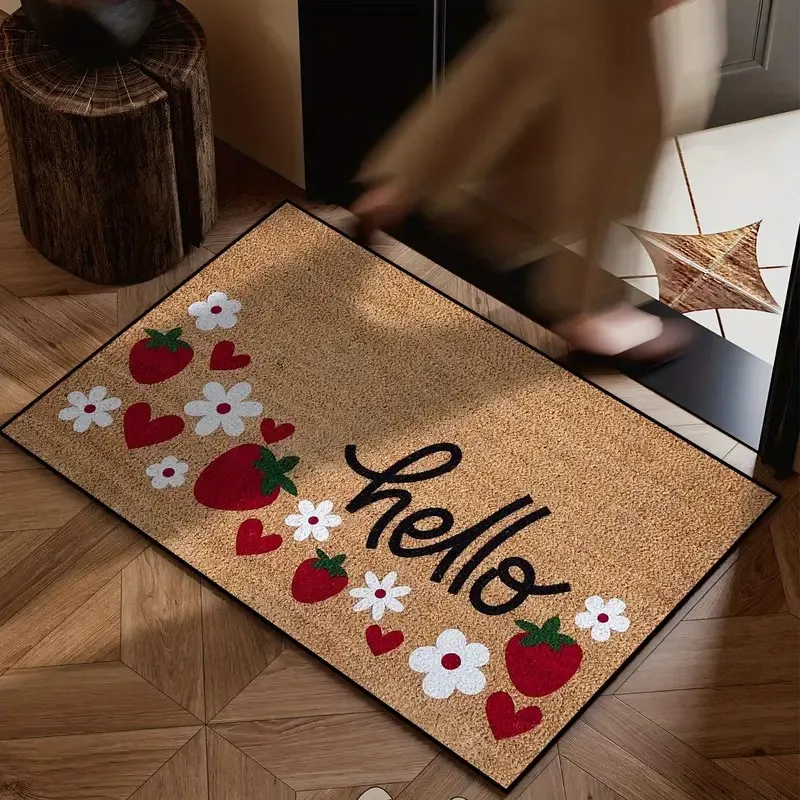 Hello Welcome Doormat البوليستر غير القابل للانزلاق وقابل للغسل في الأماكن المغلقة والخارجية وغسل اليد فقط ديكور للمطبخ المدخل