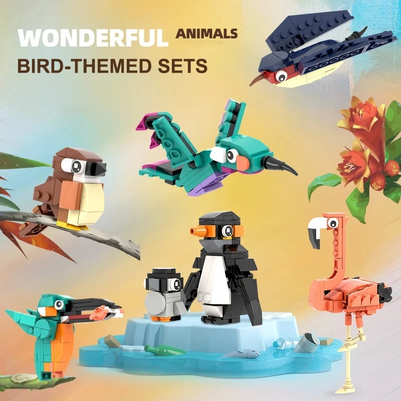 Ideas Birds Swallow Flamingo Penguin Model Building Blocks Wonderful Animal MOC Bricks City Construction Toys for Children Gifts