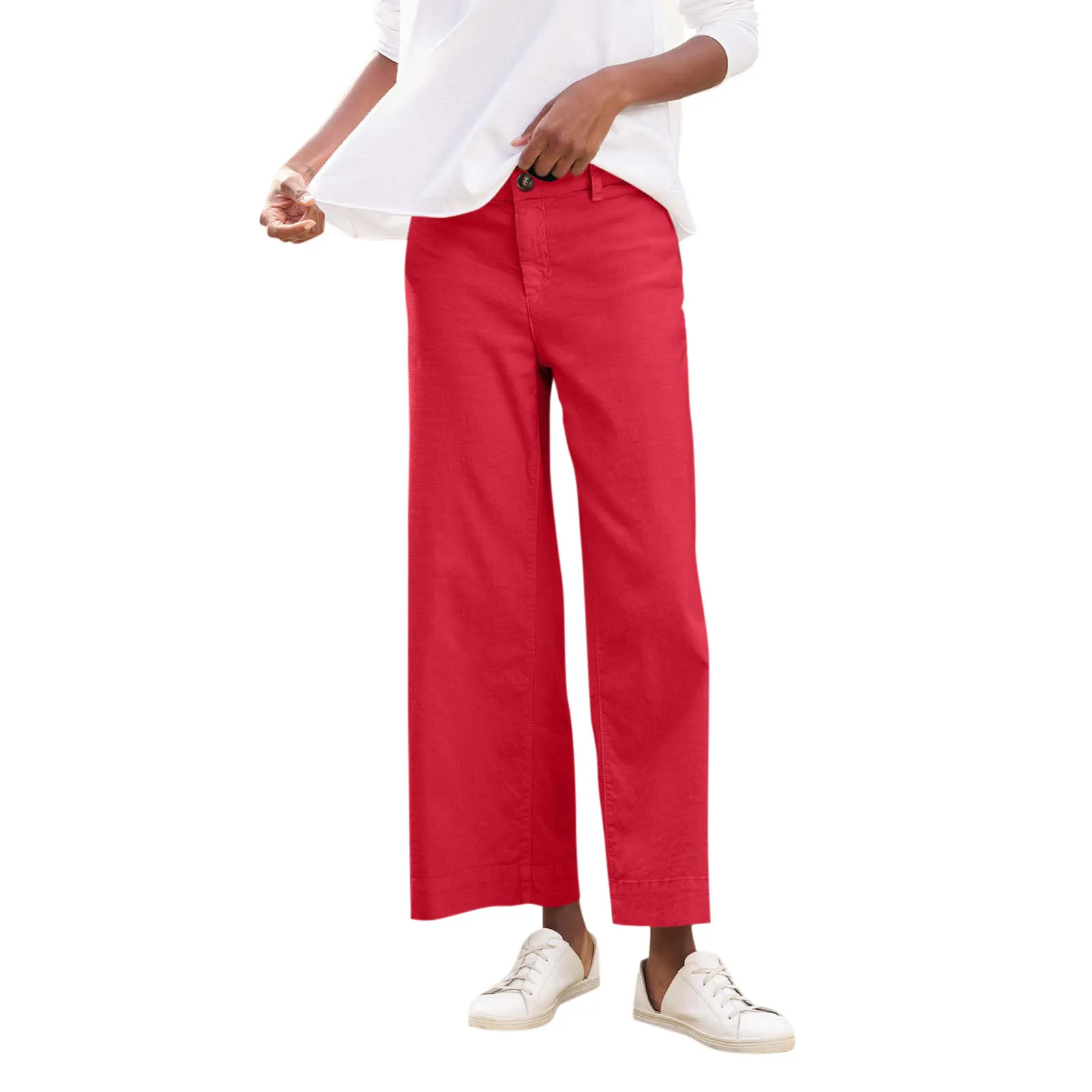 Female Solid Color Simple Casual And Versatile Wide Leg Trousers Fashionable Street Comfortable Straight Elastic Waist Pants
