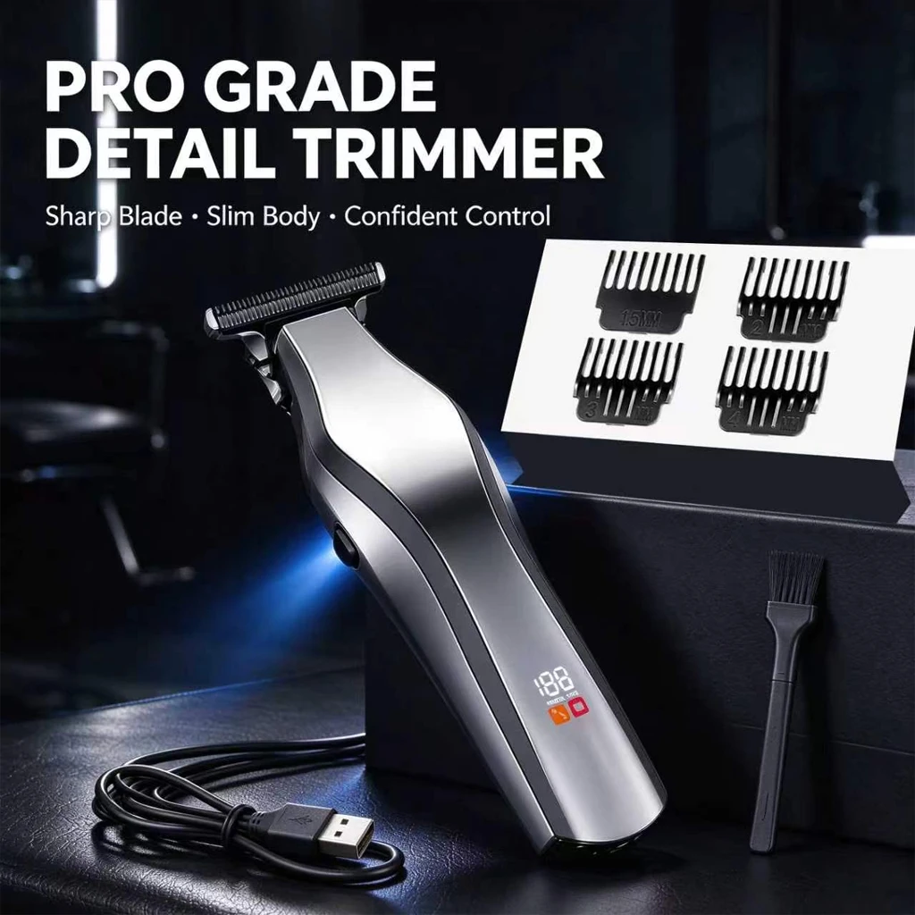 Professional T-Blade Hair Trimmer Rechargeable Clipper with LCD Display & 4 Limit Combs - Precision Detail Shaver Gift for Men Him Boyfriend