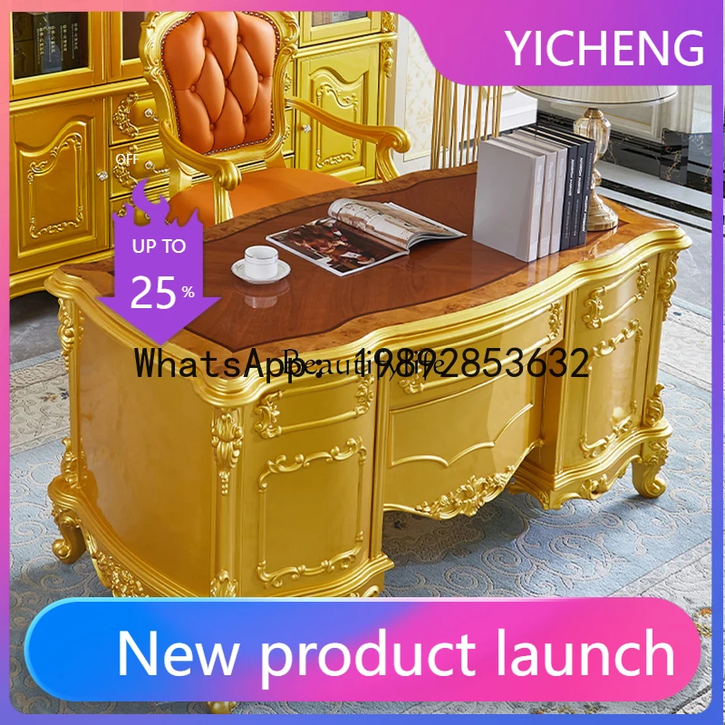 

QQ z.European desk American luxury solid wood carving flower retro gold desk high-end atmosphere