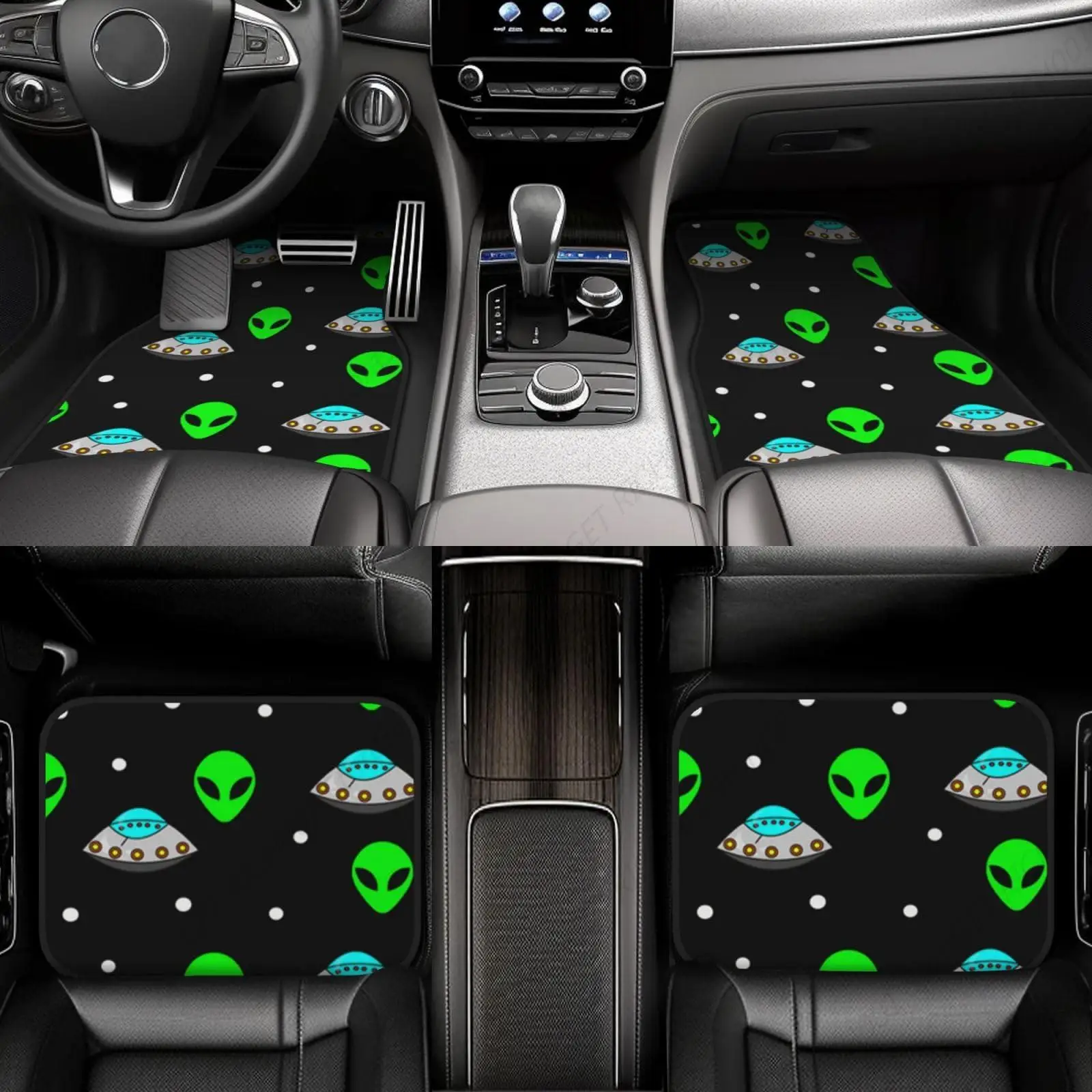 

Alfombrillas Lanteras Y Traseras Para Coche, Alfombrilla Para Coche Alien-UFO-Green, Juego Completo 4 Piezas, Alfombra Pesada A
