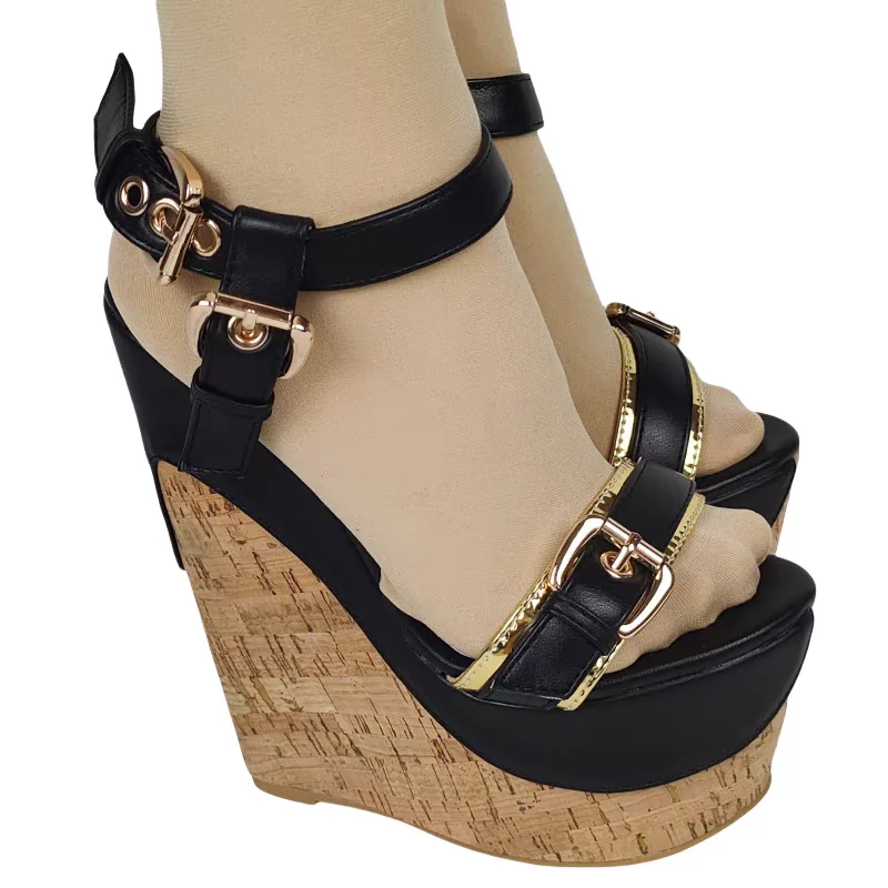 

Wood Pattern Buckle Platform Sandals Wedge Heel Sexy Fashionable Cool Summer Casual Big Size Woman Shoes Zapatillas Mujer