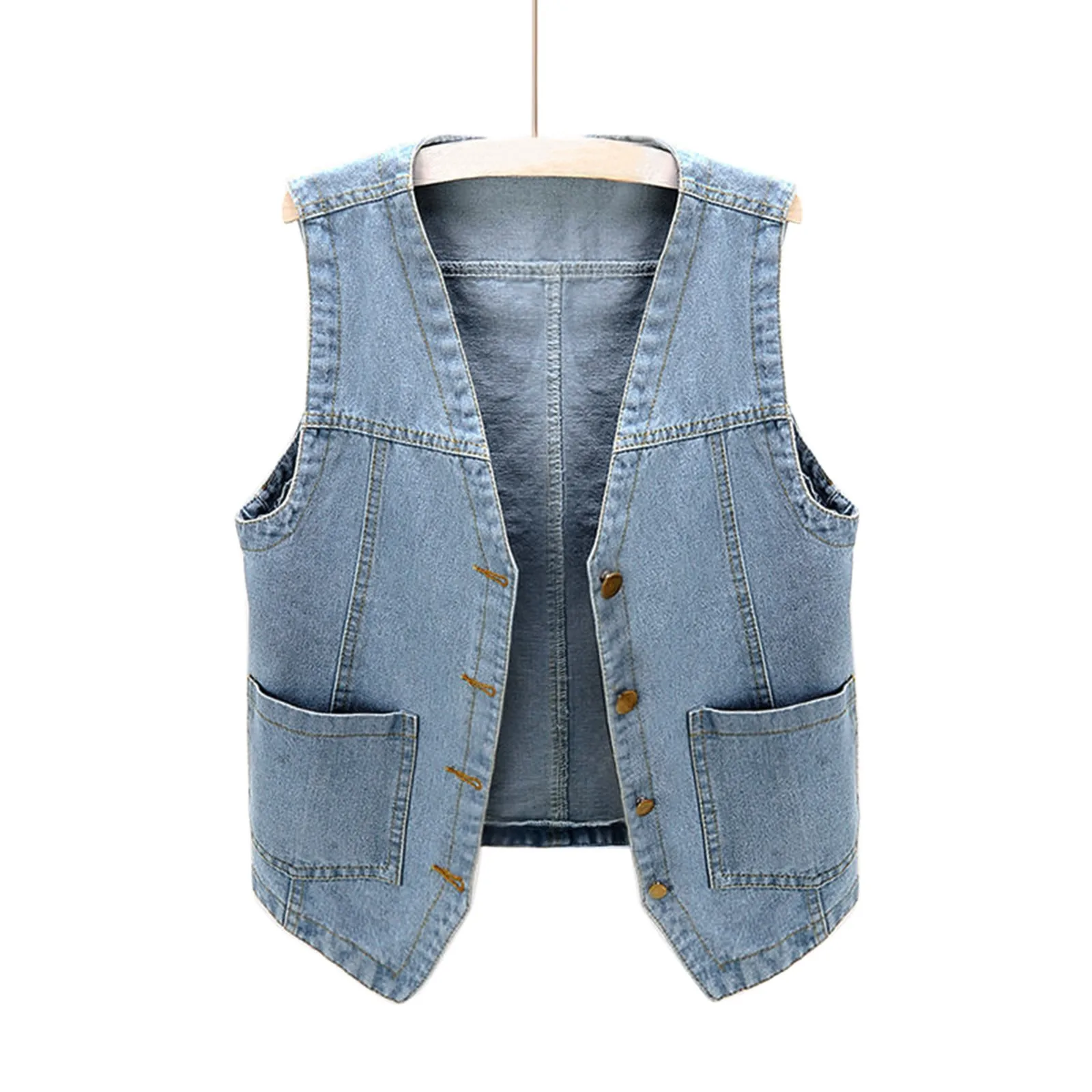 

2023 New Fall Women's Sleeveless Denim Vest Button Down Jean Waistcoat Jacket Schoolgirl Outerwear Casual Tops Female Clothes