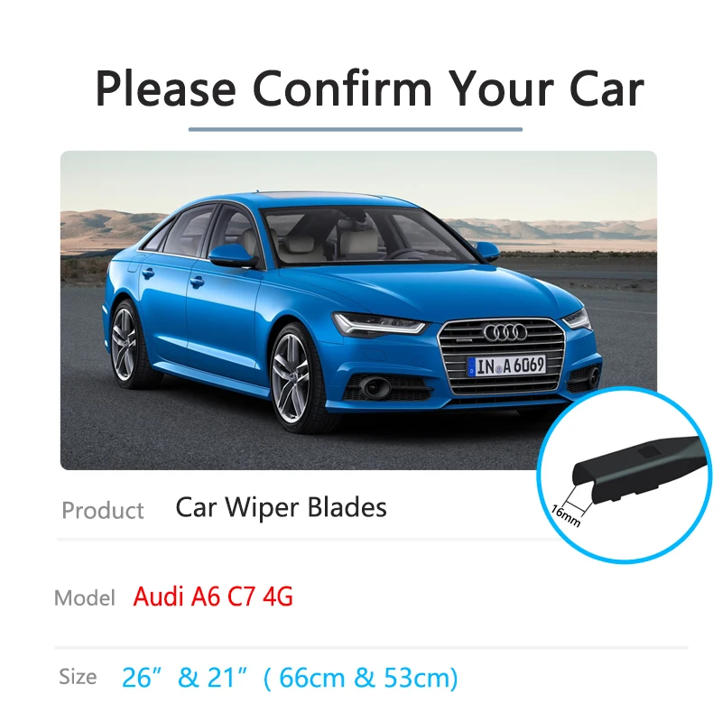 For Audi A6 C7 4G 2012 2013 2014 2015 2016 2017 2018 Windscreen Windshield Accessories Window Brushes 2pcs Car Front Wiper Blade