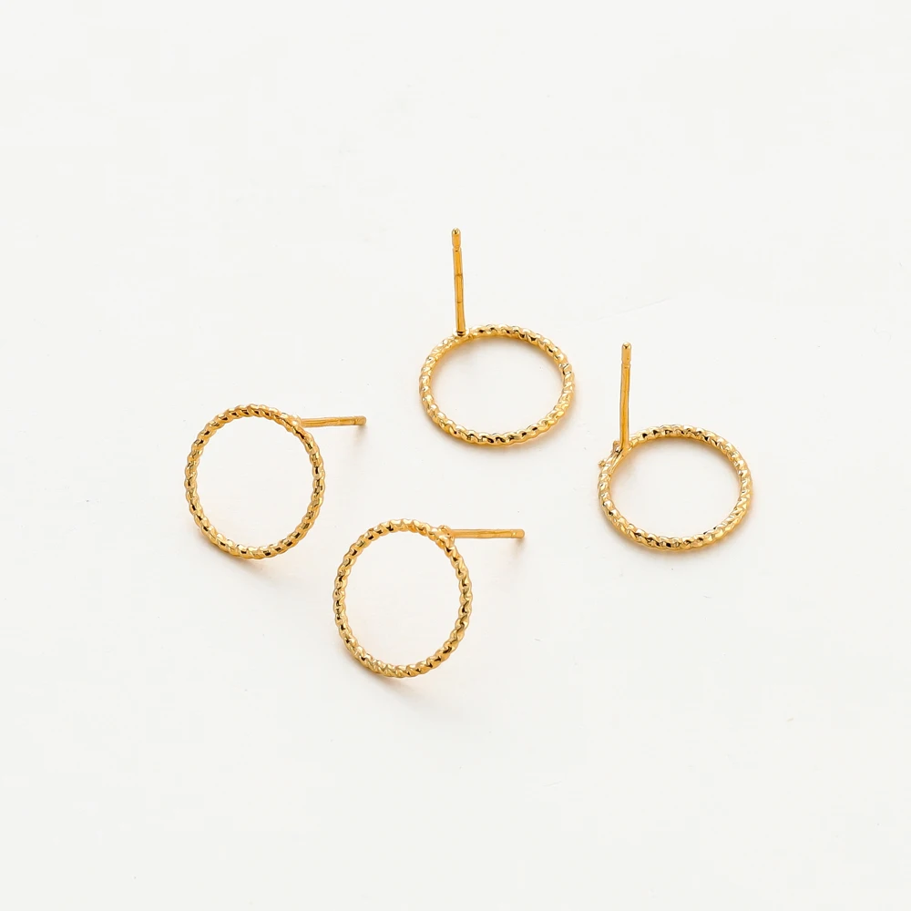 10pcs/lot 12MM 14K 18K Gold Plated Brass Round Stud Earrings High Quality Jewelry Making Supplies Diy Accessories