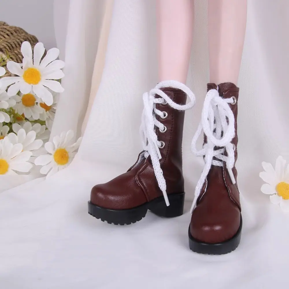 Bottes de poupée rétro marron pour filles, chaussures en cuir décontractées, chaussures de poupée de 60cm, Mini chaussures faites à la main, bottes longues, 1/3 BJD
