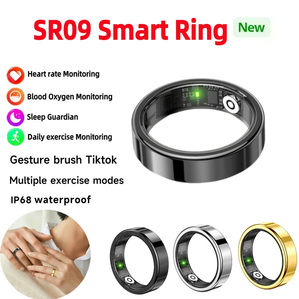 

SR09 Smart Ring For Men Women Health Fitness and Sleep Monitor 5ATM Waterproof Multi-sport Mode with Gesture Control
