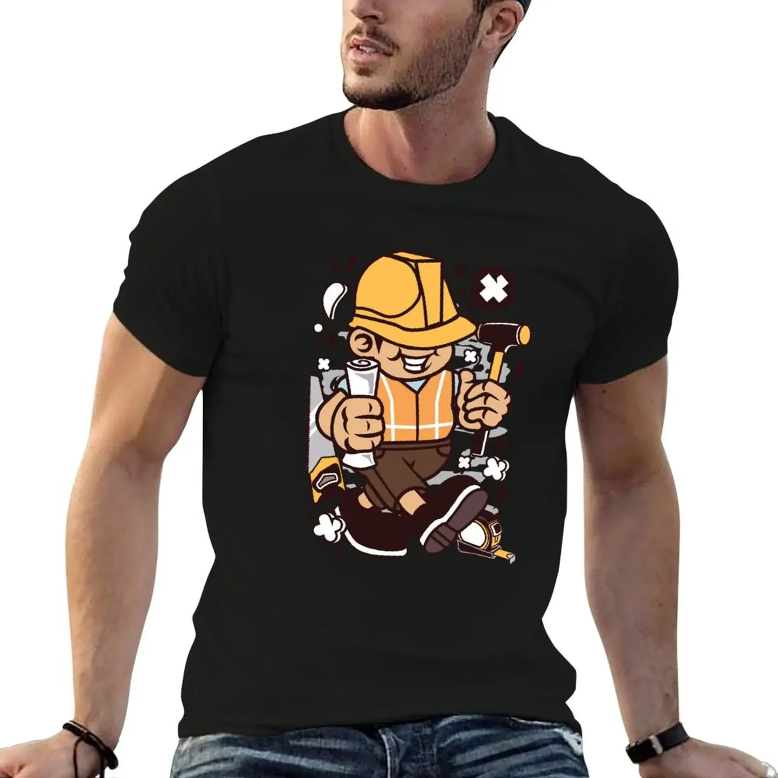 

Construction Worker Cartoon Character - Funny illustration for people who like building Fun ! T-Shirt summer tops men clothing