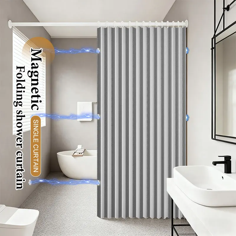 Foldable Shower Curtain Antibacterial Silver Ion Technology Soap Scum Resistant Mildew Proof with Hooks for Home Bathroom Gym