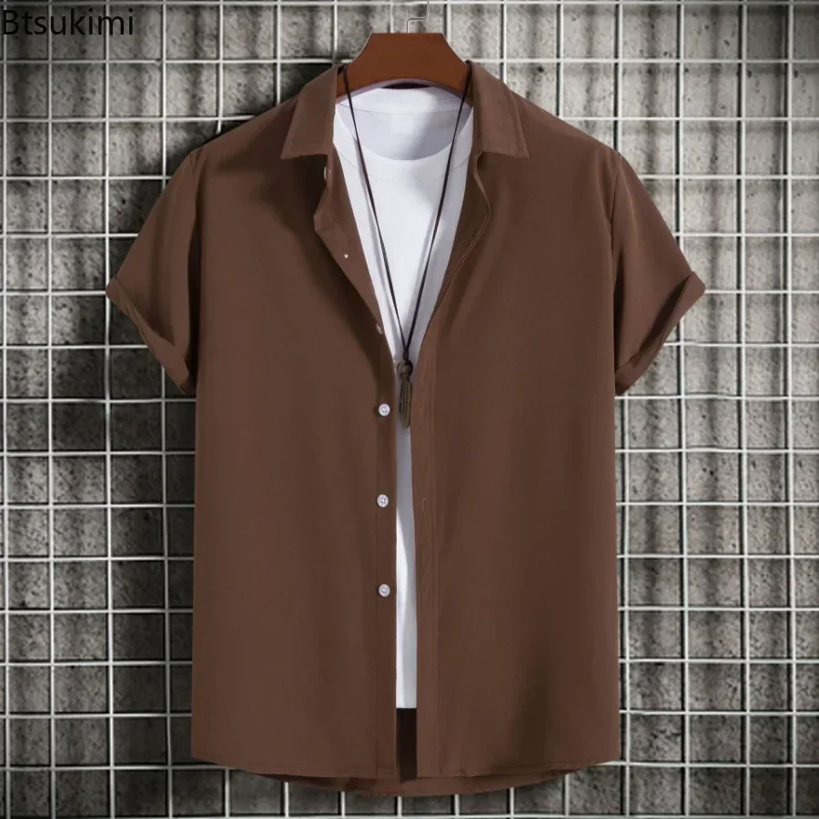 Nieuwe shirts met korte mouwen voor heren Mode Effen Casual reversvest Tops Heren Comfort Single-breasted blouse Zomerstrandoverhemden