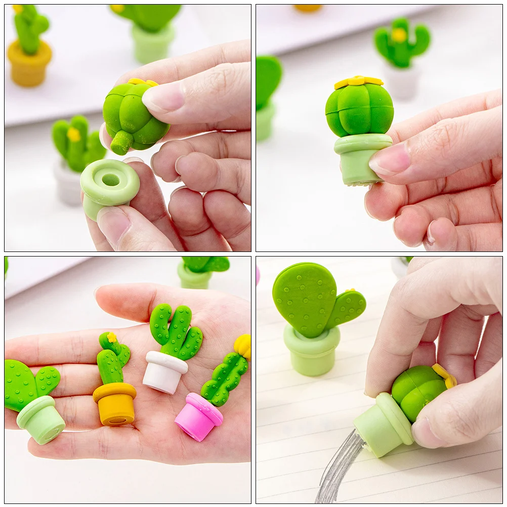 15 gomme da cancellare per cactus dei cartoni animati, design divertente, accessori per la scuola dei bambini, strumento di cancellazione per progetti di apprendimento degli studenti