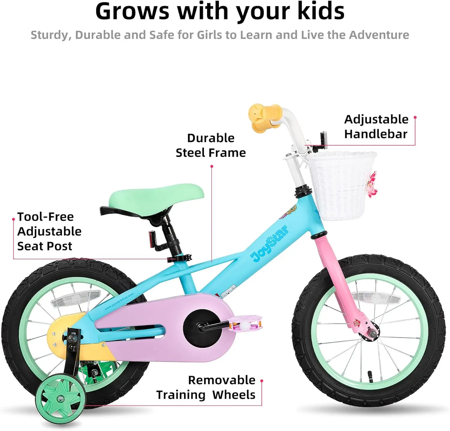 Vélo arc-en-ciel pour enfants avec roues d'entraînement, vélos pour tout-petits, filles de 2 à 7 ans, 33 à 53 pouces de haut, 12 po