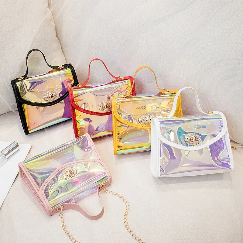 

Women Bags New Fashion Ladies Shoulder Diagonal Bag Transparent Jelly PU Small Square Bag