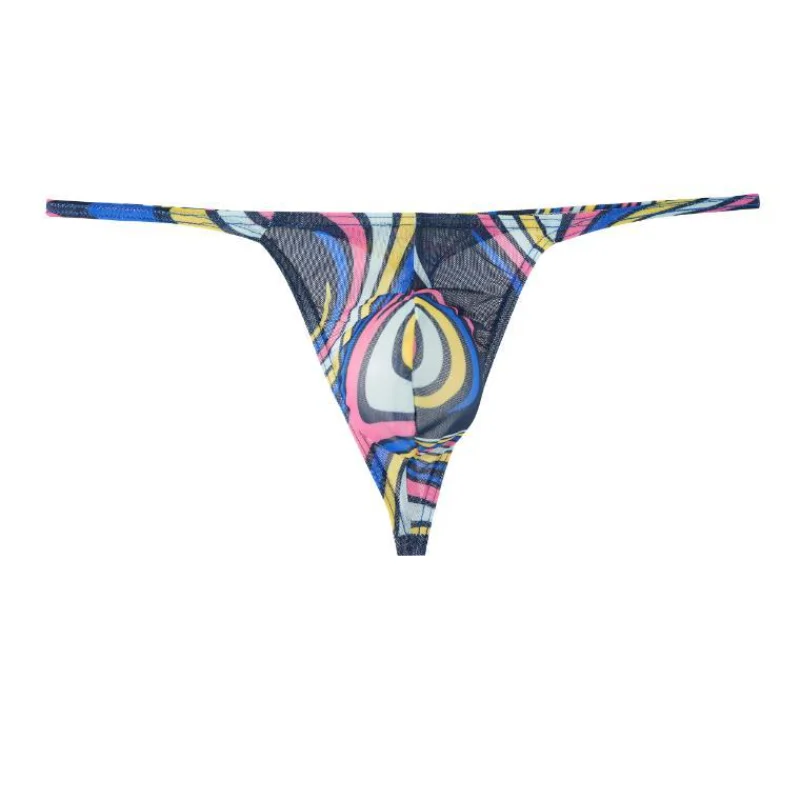 Men's Thongs String Homme Mesh Colors Printing  Low-Rise Ultra-Thin Quick-Drying Underwear Pouch Jockstrap Gay Erotic Panties