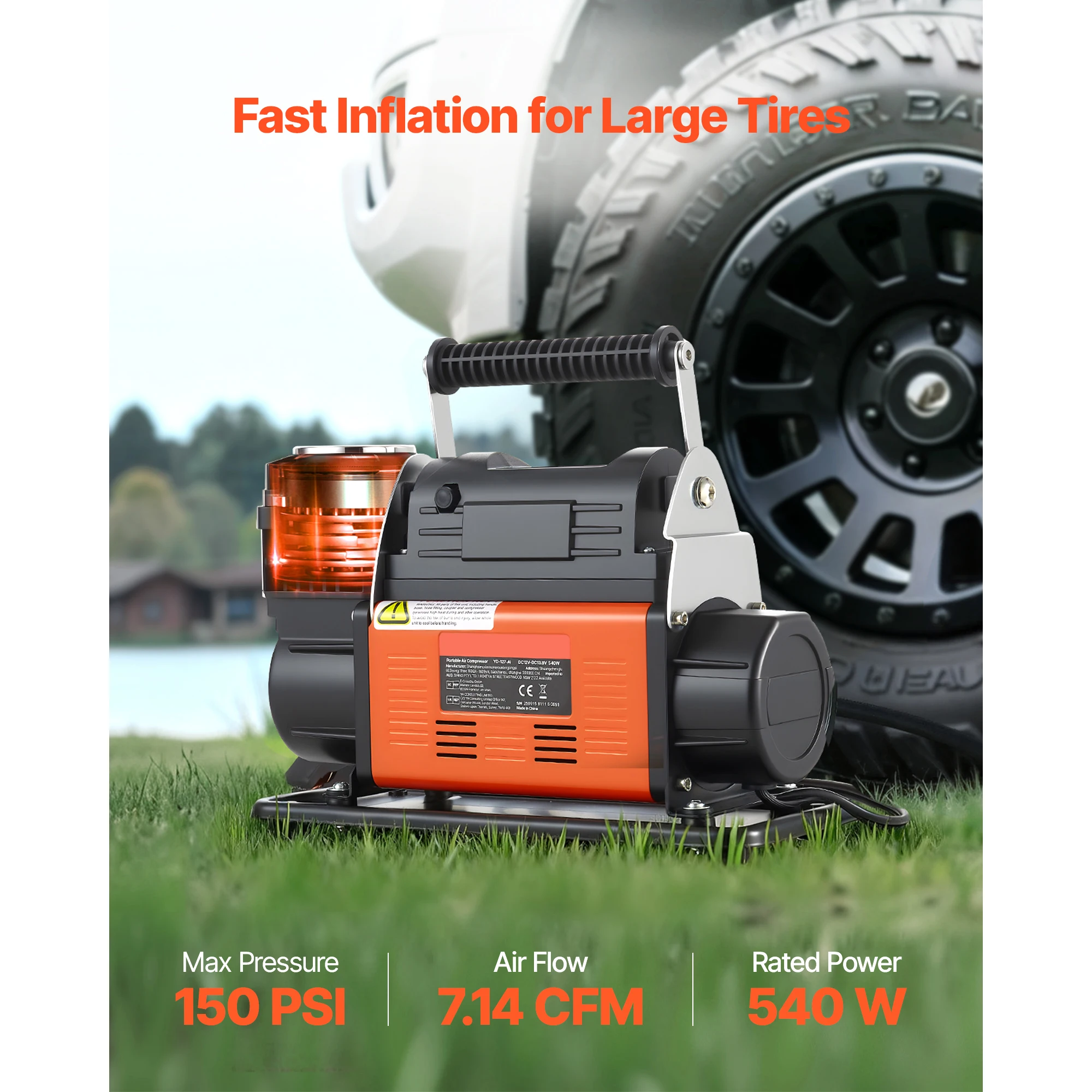 VEVOR 12V Heavy Duty Air Compressor Auto-Stop Portable Tire Inflator with LCD Digital Display for Trucks Car 4 x 4 Vehicle RV