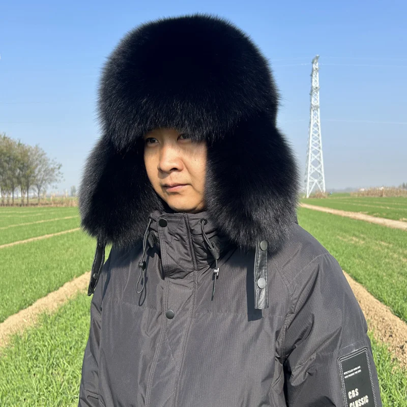 Hot Sale 100% Natural Fox Fur Hat Men Women Cap Thick Fur Cap Winter Warm Hat Female Fashion For Women Men Hat With Earmuffs Hat