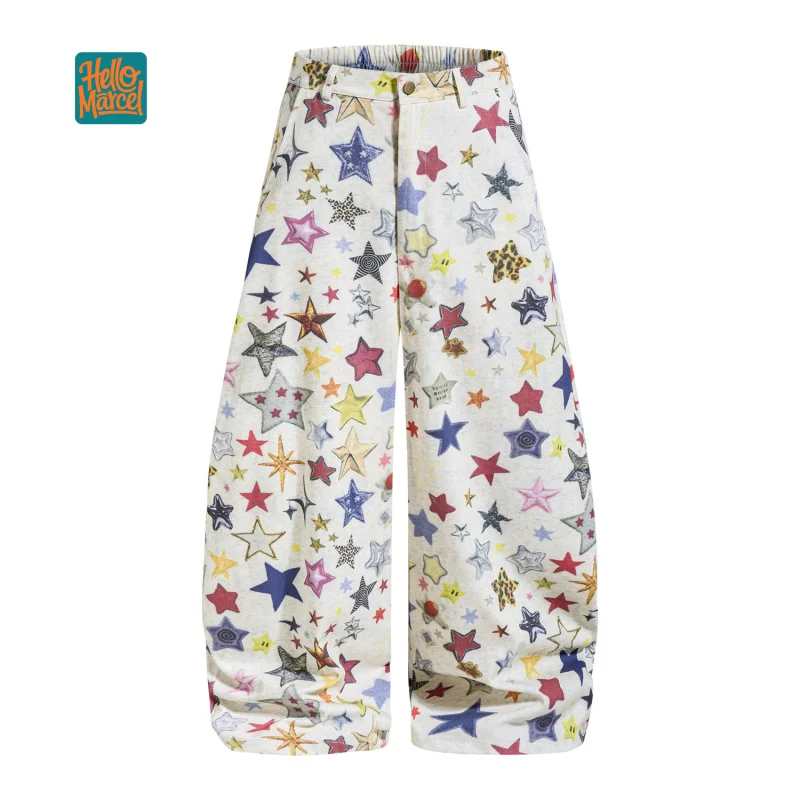 HELLOMARCEL EU US Size Luxury Quality Casual Pants Retro  Star Print Wide-Leg Jogger Pants For Men Women