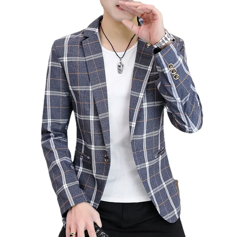 Boutique Men's Fashion Comfortable Casual Gentleman Breathable Plaid Business British Style Dress Wedding Personality Small Suit